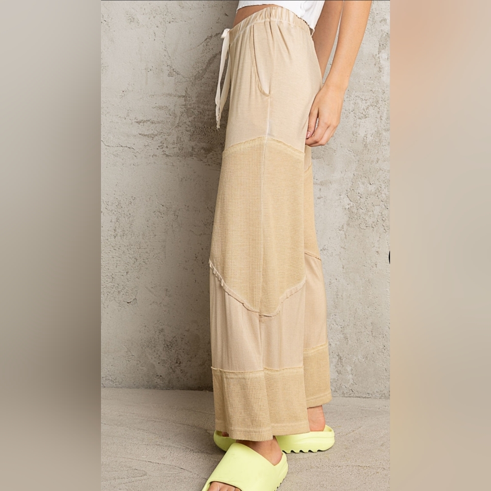 NEW POL Loose Knit Pants~Ribbed Contrast ~ Pale Yellow ~ Sm/Md & Md/Lg Available - Picture 2 of 4